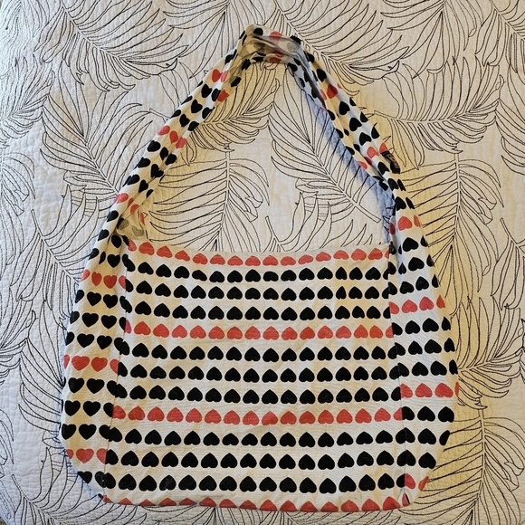 VGUC Vine Street Market Hearts Bag Canvas Reusable Shopping Tote Red Black - Picture 1 of 8